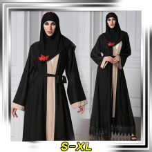Premium polyester women fancy dress muslim kimono front lace muslim turkish abaya